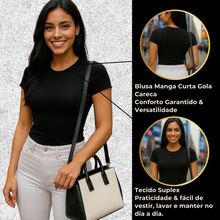 KIT 3 Blusa Manga Curta Gola Careca SUPLEX - Preto Nude Branco - Visão 3