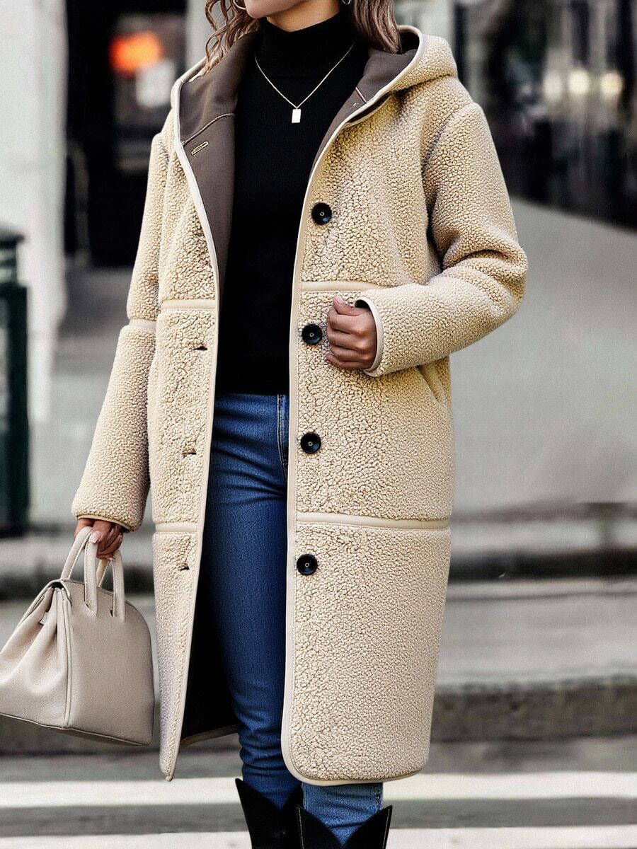 Abrigo Largo de Mujer - Chaqueta de Invierno Gruesa y Cálida con Capucha, Abrigo de Algodón Acolchado, Suave y Acogedor, Ideal para Días Fríos. - Caqui claro - Ver 1