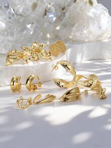 Charm-In 1 Coppia Di Orecchini Alla Moda E Minimalisti In Ottone Placcato Oro 18K, Disegno Creativo, Regalo Per San Valentino, Festa Della Mamma