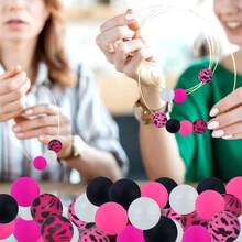 30/50pcs Pink Leopard Print Silicone Beads Set, 15mm, Suitable For DIY Jewelry Making