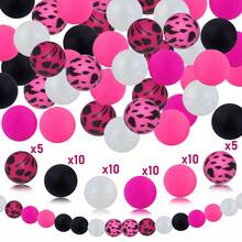 30/50pcs Pink Leopard Print Silicone Beads Set, 15mm, Suitable For DIY Jewelry Making