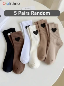 1/5 đôi tất cổ cao nữ màu ngẫu nhiên, tất dày dặn, thấm hút mồ hôi, thoải mái, độc đáo, quà tặng cá nhân hóa cho Ngày Valentine, mùa Thu/Đông. - Nhiều màu - Xem 7