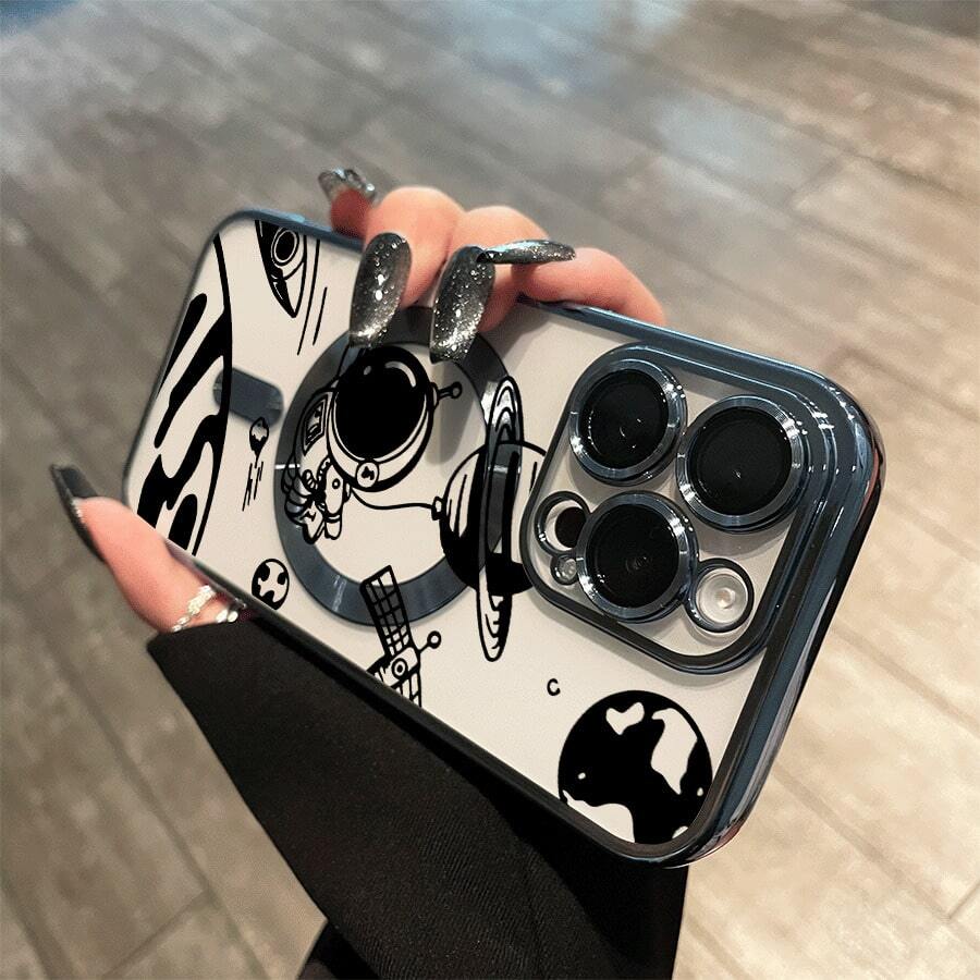 Teléfono con lente integral Black Planet Astronaut Moon, acabado electrochapado magnético, compatible con carga inalámbrica magnética y compatible con phone 16 Pro Max, 16, 15 Pro, 14, 14 Plus/14 Pro Max, 13, 13 Pro, 12 Pro, 11/11 Pro y la serie Pro. Es un excelente teléfono para amigos, cumpleaños y festividades. - azul claro - Ver 1