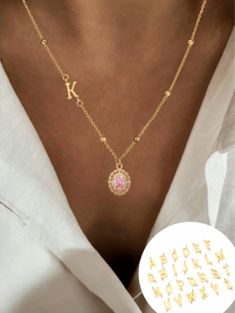 1 Collar con corona de flor rosa único y lindo para mujer, con letras de la A a la Z, adecuado para uso diario, vacaciones, paseos, juegos, toma de fotos y accesorios de moda