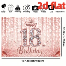 1件 2D平面18歲生日快樂背景布，聚酯纖維布料，鑽石「18」與「Happy Birthday」文字、皇冠、煙花、粉色背景，適合18歲生日派對、成年禮、拍照道具與派對裝飾，多種尺寸可選 - 彩色 - 查看 10