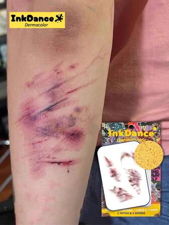 1 Kit Wounded Scratch Temporary Tattoos, Fake Tattoos, Waterproof, Authentic Tattoo Look, Halloween Scar, Blood Injury Cut Scratches Stitches, Scary Makeup, Colorful, Easy To Apply And Remove, Men, CSD029