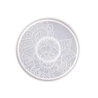Molde Silicone Redondo Descanso de Copo Flor Cimento Resina