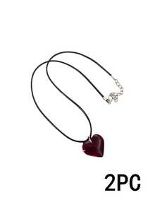1pc Semi-Transparent Heart-Shaped Glass Pendant Necklace, Red & Pink Color, Stylish Design - Multicolor - View 20