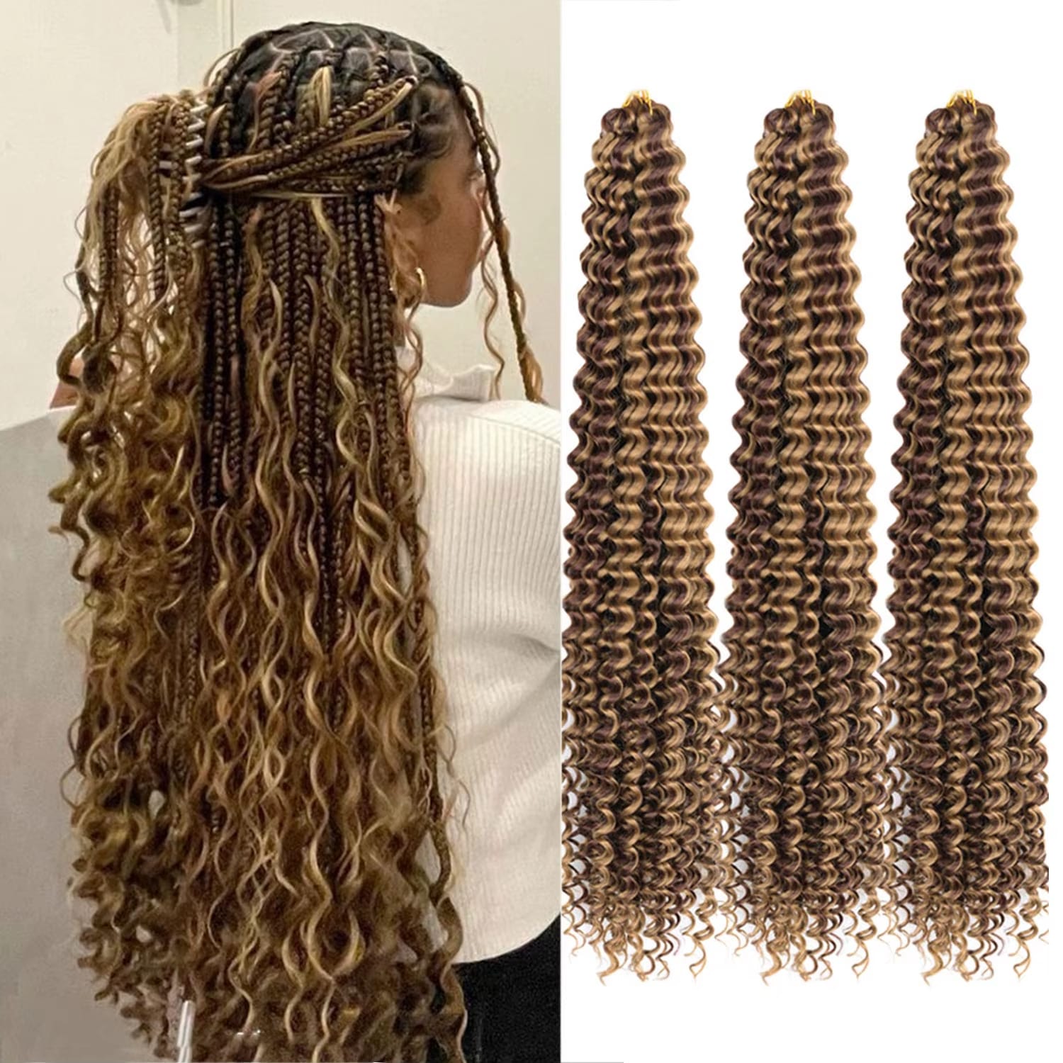 Pelucas trenzadas de ganchillo con ondas profundas de 18/22/26/30 pulgadas, extensiones de cabello de ganchillo con rizo profundo sintético