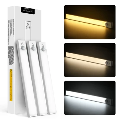 HBOWMDJIA 3 luces LED con sensor de movimiento y 3 modos de color (3000K/4000K/6000K), luz nocturna LED regulable, ideal para debajo de armarios y esquinas. Funciona con pilas. Luces nocturnas magnéticas inalámbricas recargables por USB para el hogar, dormitorio, escalera, armario, cocina, lectura junto a la cama, pasillo y baño.
