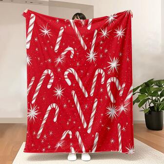 舒适的拐杖糖圣诞毯 - 柔软温暖的法兰绒膝毯，适合午睡、露营和旅行 | 送给朋友、家人和爱人的最佳节日礼物