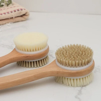 1 bàn chải tắm tích hợp cán dài, bàn chải chà lưng phòng tắm, bàn chải làm sạch hai mặt lông mềm và cứng, làm sạch sâu không gây kích ứng, dành cho cả nam và nữ