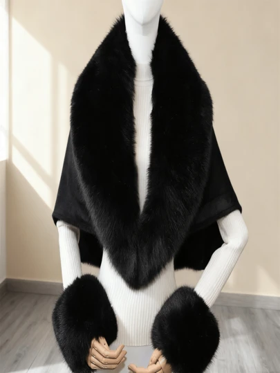 3Pcs Fox Fur-Like Horn Set: Elegant, Grand, Retro, Stylish With Faux Fur Decorated Collar And Cuffs Warrior Costume Potion Warm Winter Halloween Cape,Chrisimas Scarf