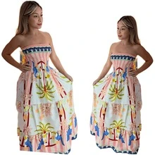 July Tropical Strapless Dress In Various Prints, 2025 Collection - Guava - View 1