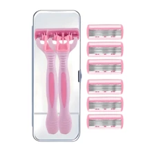 Smooth Glide 6-Layer Stainless Steel Razor For Women - Portable, Fragrance-Free Body Hair Removal Tool With Flexible Head,With Storage Box - Pink - View 13