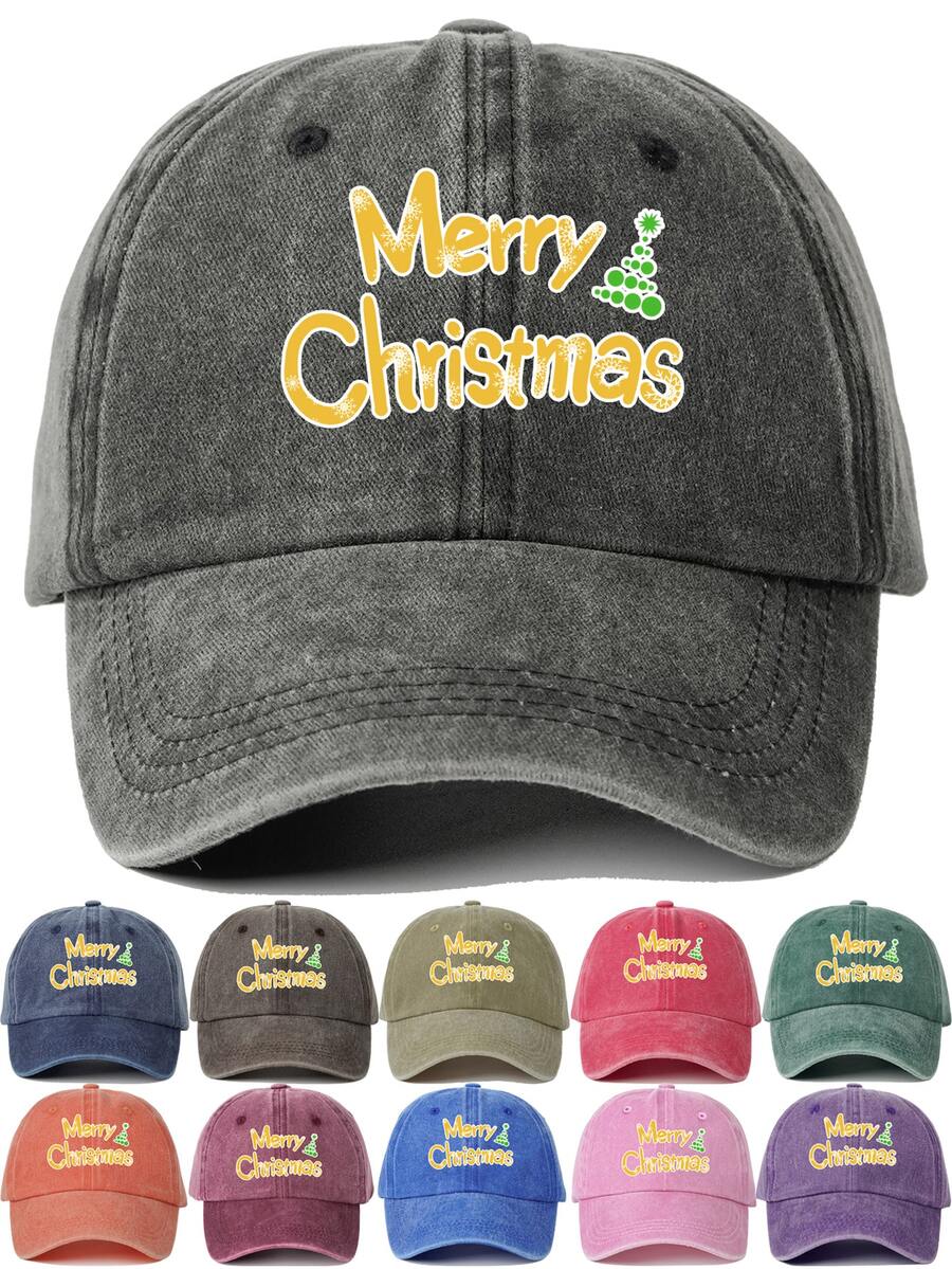 圣诞快乐！1 件创意印花棒球帽，男女同款软顶帽，时尚休闲太阳帽，纯色弧形帽檐帽 - 彩色 - 查看 1