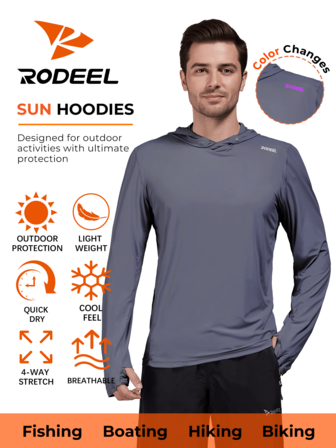 RODEEL Men's Outdoor Hooded Long-Sleeve Fishing Shirt Sun Protection, Quick-Dry, Breathable Ideal For Fishing, Hiking, Fitness, And Other Outdoor Activities