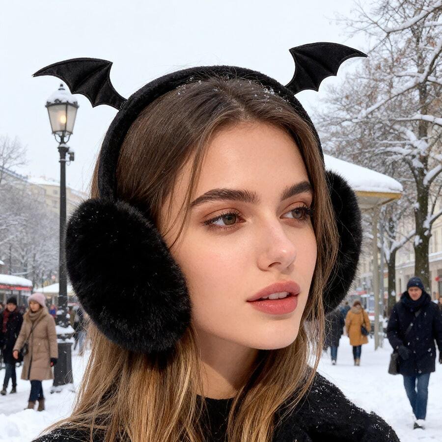 1pc Gothic Bat Wing Ear Muffs - Foldable Devil Ear Warmers With Soft Plush, Thermal Insulation For Winter, Dark Fantasy Halloween Costume, Cosplay, Anime Conventions & Gothic Street Fashion Ear Muffs