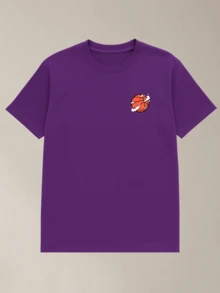 Men's Set: Basketball Bear Printed T-Shirt + Black Tactel Bermuda Shorts - 紫色 - 查看 2