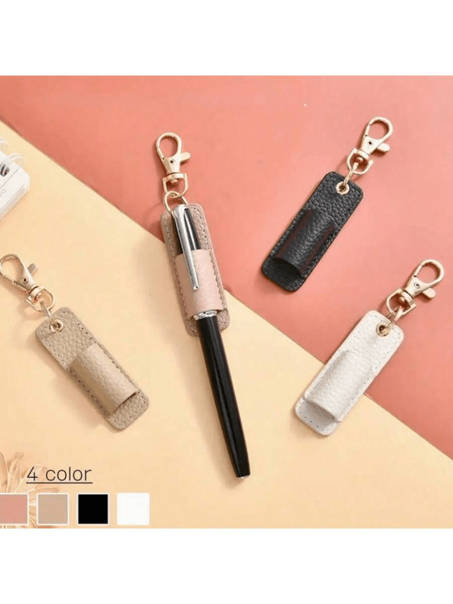 1 pieza Soporte portátil para bolígrafo con llavero, estuche de lápiz de PU con clip para insignia, puede sostener insignia, soporte para bolígrafo, llavero como regalo