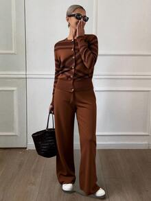 Women Sweater Co-Ords - Brown - View 1