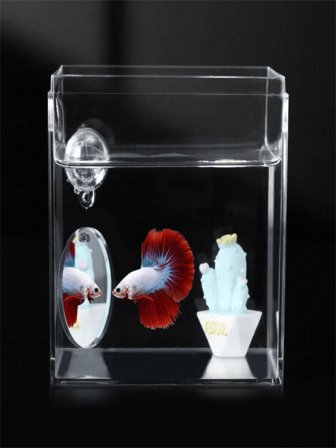 1 pieza Bola flotante con espejo de entrenamiento para betta, espejo de doble cara adecuado para decoración de acuario