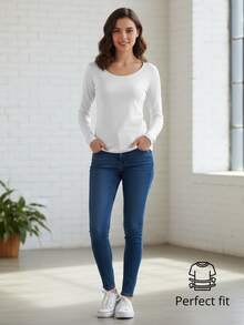 Roly 1 T-shirt à manches longues pour femme (Expédition sous 48 heures) - Différentes tailles - Blanc - Tissu tubulaire sans coutures latérales, semi-ajusté, col rond 4 couches, couvre-coutures renforcés au niveau du cou et des épaules, sans poignets, idéal pour un usage quotidien, t-shirts basiques, t-shirts durables, t-shirts confortables, t-shirts à manches longues - Blanc - Voir 5