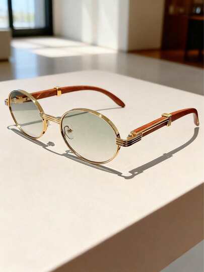 1pc Women's Fashion Decorative Glasses, Made Of Gold Plastic Material, Retro Style, Oval Shape, Solid Color Pattern, Suitable For Daily Use, Driving, Hiking, Parties, Outfit Matching, Street Photography, Various Festivals, Fits All Face Shapes, Great As A Gift, High-Quality Glasses, Fashionable Accessory