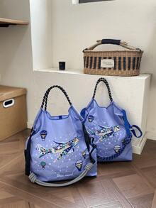 Neue Damen Umhängetasche, japanisch besticktes buntes Flugzeug Muster Shopper mit großer Kapazität, leicht faltbare Einkaufstasche geeignet für Pendeln, Reisen, Einkaufen, Dates, Überraschungsgeschenk, Weihnachtsgeschenk, Handtasche mit großer Kapazität, Pendlertasche, Damentasche