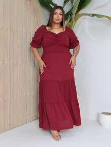 Women's Plus Size Long Dress For Wedding, Graduation, Party, Premium - Burgundy - View 1