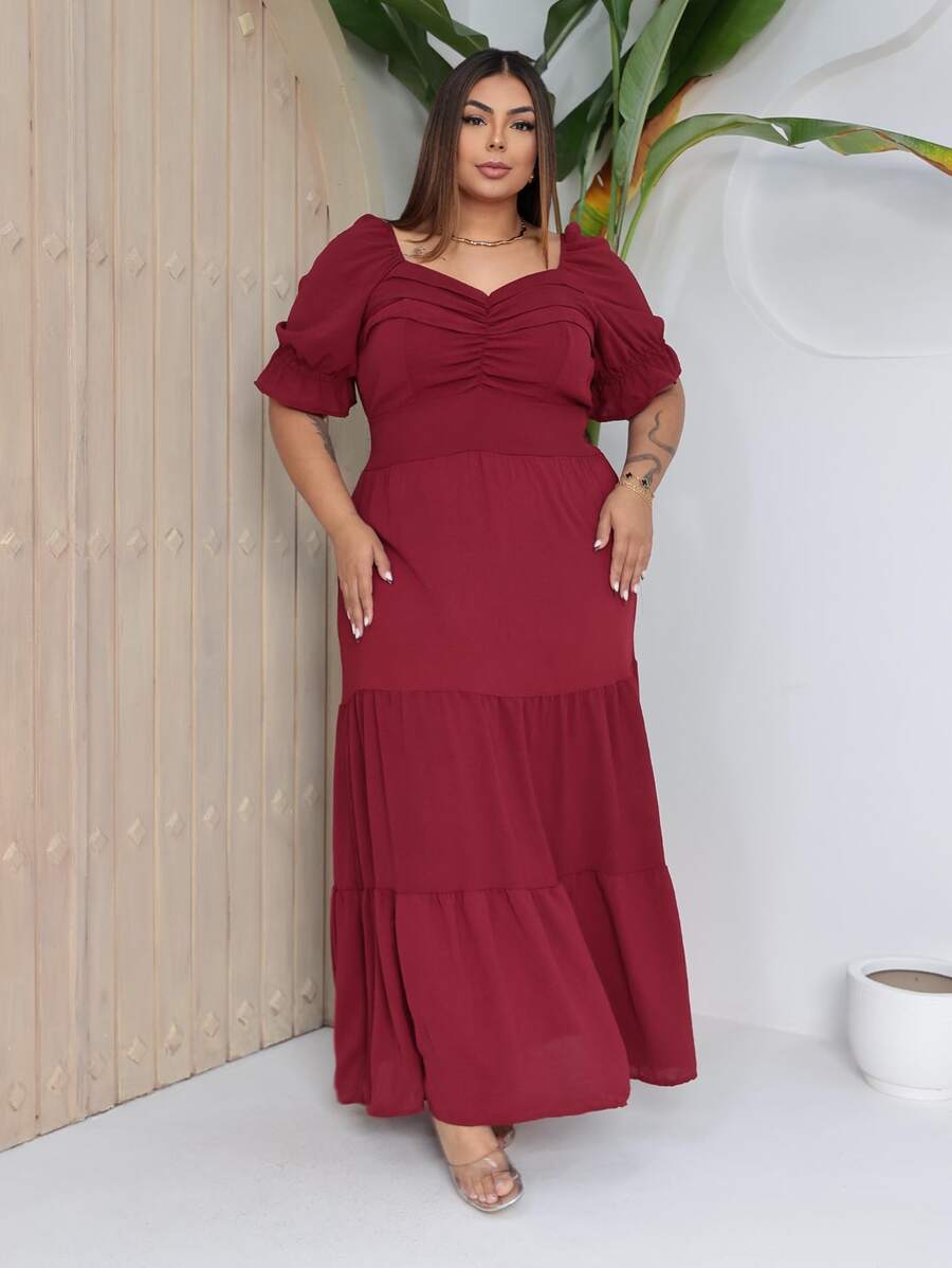 Women's Plus Size Long Dress For Wedding, Graduation, Party, Premium - Burgundy - View 1