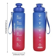 1 bình nước nhựa nắp lật dung tích lớn 750ml/25oz & 1000ml/32oz có vạch chia thời gian, dây đeo, thích hợp cho các môn thể thao ngoài trời, chạy bộ, đạp xe, làm quà tặng ngày lễ - Nhiều màu - Xem 5