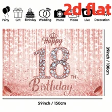 1件 2D平面18歲生日快樂背景布，聚酯纖維布料，鑽石「18」與「Happy Birthday」文字、皇冠、煙花、粉色背景，適合18歲生日派對、成年禮、拍照道具與派對裝飾，多種尺寸可選 - 彩色 - 查看 4