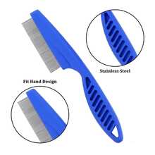 Flea Lice Comb, Stainless Steel Dog Cat Grooming Combs With Rounded Teeth, Double Sided Professional Pet Tear Stain Remover, Dematting Tool For Small, Medium & Large Pets - Blue - View 3