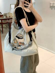 New Women's Tote Bag With Embroidered Fashion Pattern, Large Capacity Shoulder Bag With Adjustable Strap, Lightweight And Foldable Shopping Bag Suitable For Office, Commuting, Outdoor, Sports, Party, Surprise Gift, Big Capacity Handbag, Commuter Bag, Ladies Purse