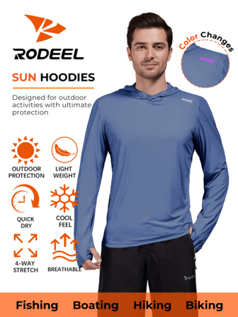 RODEEL Men's Outdoor Hooded Long Sleeve Fishing Shirt, Quick-Dry And Breathable, Ideal For Fishing, Hiking, Fitness And Other Outdoor Activities