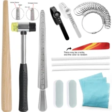 أداة قياس حجم الخاتم، طقم أداة تحديد حجم الخاتم المعدني، مجموعة أدوات إصلاح وإعادة تشكيل الخواتم المنحنية، مجموعة أدوات إصلاح الخواتم تشمل سكين أجات ومطرقة مجوهرات