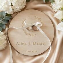 Personalized Wooden Wedding Ring Holder, Customized Name Ring Dish, Wooden Ring Tray, Round Ring Holder, Ring Dish, Customized Name Ring Holder, Floral Customized Ring Holder, Country Customized Ring Holder, Ring Holder, Wedding Ring Tray - Multicolor - View 3