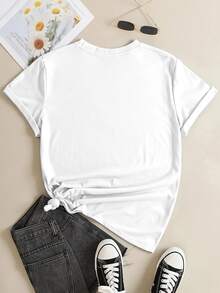 Una camiseta de mujer de estilo casual, de corte holgado, con cuello redondo y estampado floral de manga corta - Blanco 2 - Ver 5