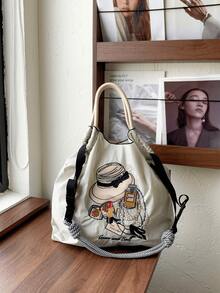 New Women's Tote Bag With Embroidered Fashion Pattern, Large Capacity Shoulder Bag With Adjustable Strap, Lightweight And Foldable Shopping Bag Suitable For Office, Commuting, Outdoor, Sports, Party, Surprise Gift, Big Capacity Handbag, Commuter Bag, Ladies Purse