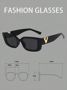 2025 V-Shaped New Style Fashionable Small-Frame Glasses For Women, Hip-Hop Style Rectangular Glasses - Black - View 3