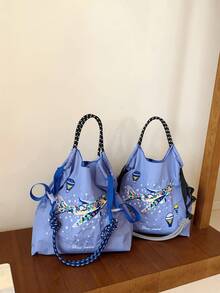 Neue Damen Umhängetasche, japanisch besticktes buntes Flugzeug Muster Shopper mit großer Kapazität, leicht faltbare Einkaufstasche geeignet für Pendeln, Reisen, Einkaufen, Dates, Überraschungsgeschenk, Weihnachtsgeschenk, Handtasche mit großer Kapazität, Pendlertasche, Damentasche