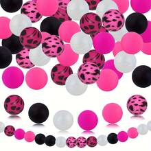 30/50pcs Pink Leopard Print Silicone Beads Set, 15mm, Suitable For DIY Jewelry Making
