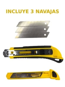 Cutter de 6 pulgadas con grip, navaja de acero y repuesto, herramienta de corte profesional, uso para manualidades, industria y hogar, diseño ergonómico y resistente - Amarillo - Ver 3