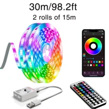 NBBUFF 3.28-100 英尺智能新奇 LED 灯，USB 供电 RGB 灯带，房间装饰照明，应用程序和遥控器，计时器，音乐同步，1600 万种颜色，100 多种场景，适用于卧室、电视、电脑背光、万圣节、圣诞节、派对、婚礼装饰 - TY-C Model - 查看 14