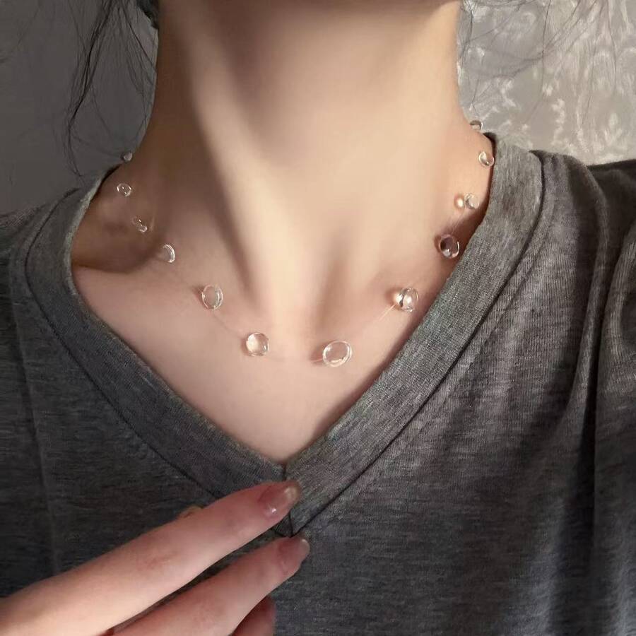 A Set Of Summer Refreshing Water Drop Ice Transparent Dew Necklace Earrings, Simple Style, High-End Sense, Creating Fashionable Elegance For Women Who Pursue Fashion - Necklace - 查看 1