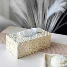 1 pièce Boîte à mouchoirs incrustée de coquillages naturels dorés, style de luxe pour le salon, la salle à manger, porte-serviettes de bureau minimaliste. Convient pour les restaurants, la maison, la chambre, le salon, la salle de bain, le Nouvel An, Halloween, cadeau de Noël