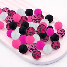 30/50pcs Pink Leopard Print Silicone Beads Set, 15mm, Suitable For DIY Jewelry Making