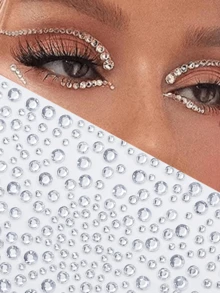 2pcs Silver Face Glitter Stickers, Suitable For Rave Parties, Makeup, Rhinestone Stickers, Y2K Style Music Festival DIY Eye & Face Gems, Valentine's Day Gift - Multicolor - View 2