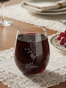 1pc Customized Name Wine Glass, Customized Birthday Flower Wine Glass, Customized Glassware With Text, Customized Gift, Personalized Wine Glass, Personalized Glassware, Personalized Water Cup, Wedding Gift, Celebration Moment, 550ml, Suitable For Valentine's Day, Mother's Day, Father's Day, Birthday, Party, Anniversary, Best Gift For Family, Friends, Colleagues, Partners, Gift For Him, Gift For Her - Birthday Flower Styles - View 2